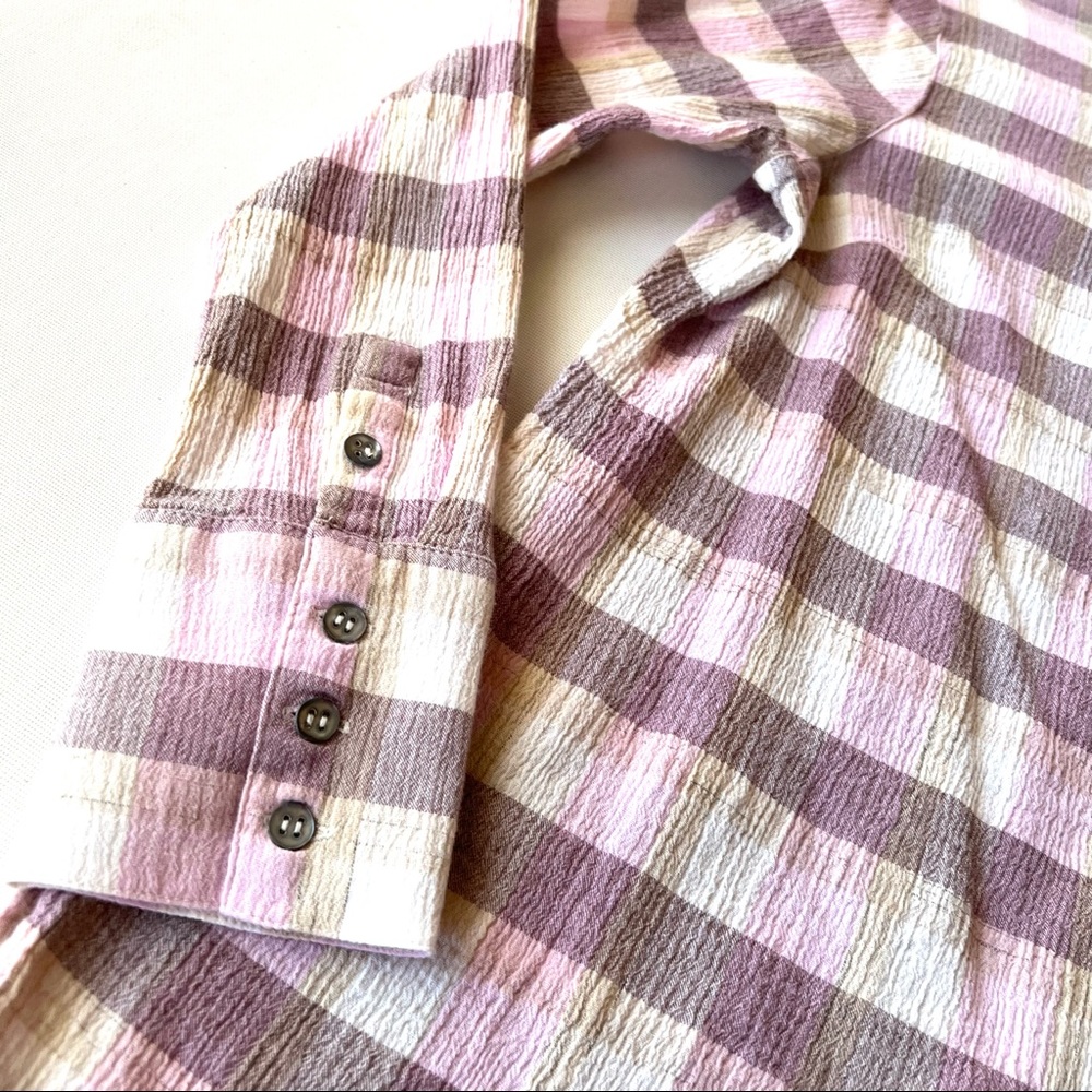 Soft Surroundings Gauze Button Down Checked Blouse - image 6